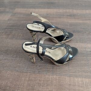 Anne Klein Black and Gold Strappy Heels